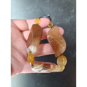 925 Sterling Silver Agate Orange Crystal Chunky Beaded Bracelet Vintage